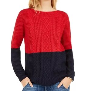 Tommy Hilfiger Colorblock Cable Knit Sweater Top Size Large